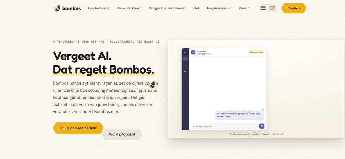 De homepage van bombos.ai